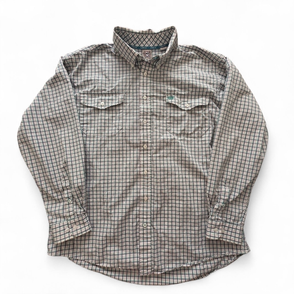Cinch Men's Western Shirt White Plaid Long Sleeve Cotton Button-up Men L